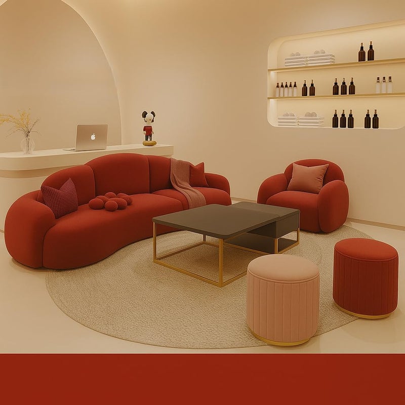 Aroma Homes Modern Curved Sofa Set – Cloud-Inspired Living Room Couch with Soft Armchairs & Ottomans (Red, Single Seater) - Image 1